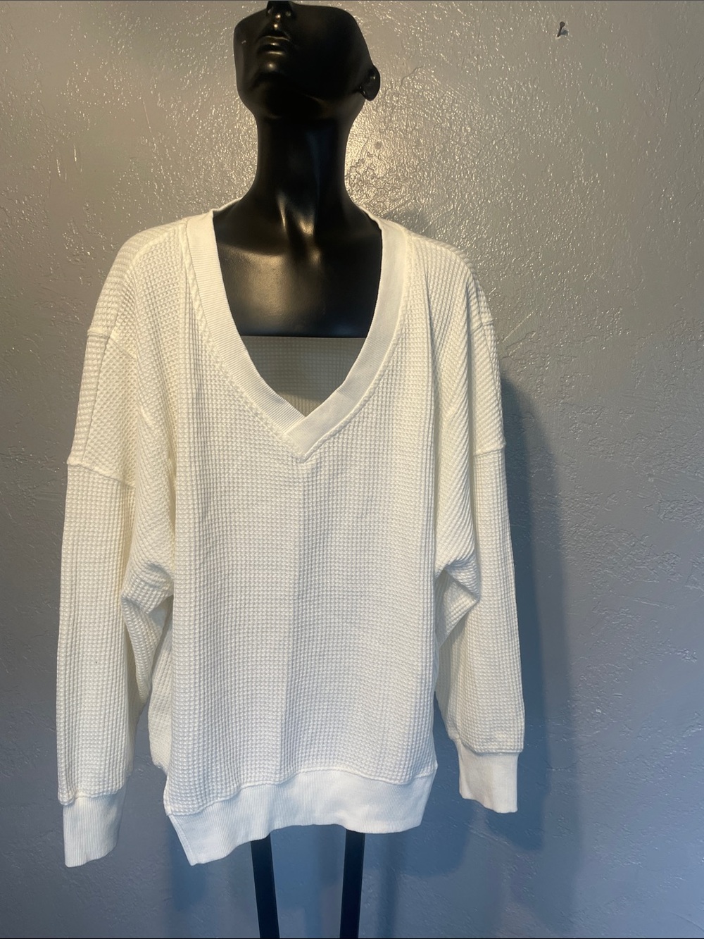 Pink Rose White V-Neck Waffle Knit Sweater